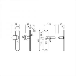 Ami VHB 250/50/1-145 veiligheidsvoordeur-knoplangschildgarnituur SKG*** ovaal VHB 250/50/1 profielcilinder PC 55 Varo knop 145 en deurkruk 369 F1 deurdikte 38-42 mm 654551