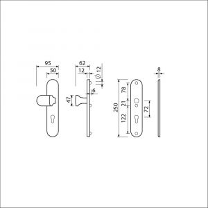 Ami VHB 250/50/1-145 veiligheidsvoordeur-knoplangschildgarnituur SKG*** ovaal VHB 250/50/1 profielcilinder PC 72 Varo knop 145 en zonder deurkruk F1 deurdikte 53-57 mm 654660