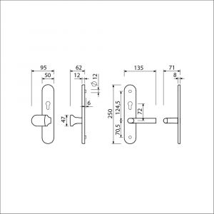 Ami VHB 250/50/1-145 senioren veiligheidsvoordeur-knoplangschildgarnituur SKG** ovaal omkeer VHB 250/50/1 profielcilinder PC 72 omkeer Varo knop 145 en deurkruk 369 F1 deurdikte 38-42 mm 2G 654751