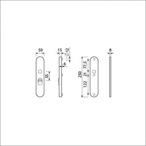 Ami VHB 250/15 KT veiligheidslangschild SKG*** kerntrekbeveiliging ovaal VHB 250/50/15 buiten KT 55 en binnen blind F1 deurdikte 38-42 mm 656123