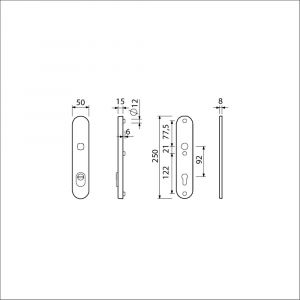 Ami VHB 250/15 KT veiligheidslangschild SKG*** kerntrekbeveiliging ovaal VHB 250/50/15 buiten KT 92 en binnen profielcilinder PC 92 F1 deurdikte 38-42 mm 656191