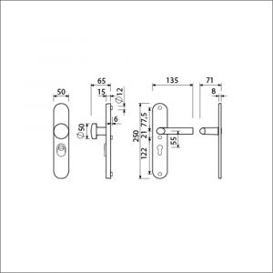 Ami VHB 250/15-169/50 KT veiligheids knop-kruk langschildgarnituur SKG*** kerntrekbeveiliging ovaal VHB 250/50/15 KT 55 knop 169/50 en deurkruk 369 profielcilinder PC 55 F1 deurdikte 38-42 mm 656211