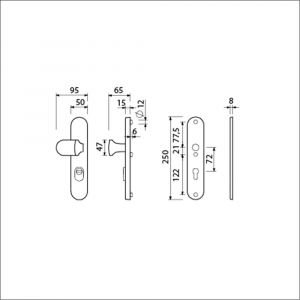 Ami VHB 250/15-145 KT veiligheids knop-kruk langschildgarnituur SKG*** kerntrekbeveiliging ovaal VHB 250/50/15 KT 72 knop 145 zonder deurkruk profielcilinder PC 72 F1 deurdikte 38-42 mm 656330