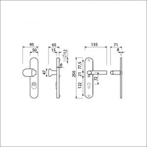 Ami VHB 250/15-145 KT veiligheids knop-kruk langschildgarnituur SKG*** kerntrekbeveiliging ovaal VHB 250/50/15 KT 72 knop 145 deurkruk 369 profielcilinder PC 72 F1 deurdikte 38-42 mm 656331