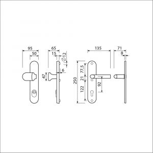 Ami VHB 250/15-145 KT veiligheids knop-kruk langschildgarnituur SKG*** kerntrekbeveiliging ovaal VHB 250/50/15 KT 92 knop 145 en deurkruk 369 profielcilinder PC 92 F1 deurdikte 38-42 mm 656371