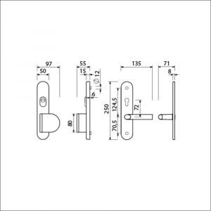 Ami VHB 250/15-90/83 KT senioren veiligheids duwer-kruk langschildgarnituur SKG*** kerntrekbeveiliging ovaal omkeer VHB 250/50/15 KT 72 omkeer 90/83 rechts en deurkruk 369 profielcilinder PC 72 omkeer F1 deurdikte 38-42 mm 656455