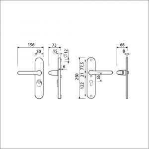 Ami VHB 250/15-386 KT veiligheids Rotaveer kruk-kruk langschildgarnituur SKG*** kerntrekbeveiliging ovaal VHB 386 Rota 250/50/15 KT 55 en profielcilinder PC 55 F1 deurdikte 38-42 mm 656701