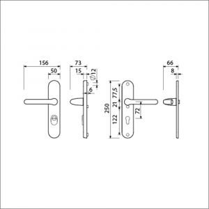 Ami VHB 250/15-386 KT veiligheids Rotaveer kruk-kruk langschildgarnituur SKG*** kerntrekbeveiliging ovaal VHB 386 Rota 250/50/15 KT 72 en profielcilinder PC 72 F1 deurdikte 38-42 mm 656711