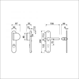 Ami VHB 250/15-90/83-386 KT veiligheids Rotaveer duwer-kruk langschildgarnituur SKG*** kerntrekbeveiliging ovaal VHB 250/50/15 KT 72 deurduwer 90/83 rechts en deurkruk 386 Rota profielcilinder PC 72 F1 deurdikte 53-57 mm 656822