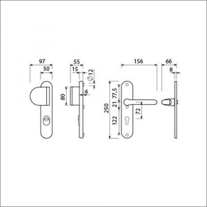 Ami VHB 250/15-90/83-386 KT veiligheids Rotaveer duwer-kruk langschildgarnituur SKG*** kerntrekbeveiliging ovaal VHB 250/50/15 KT 72 deurduwer 90/83 links en deurkruk 386 Rota profielcilinder PC 72 F1 deurdikte 38-42 mm 656831