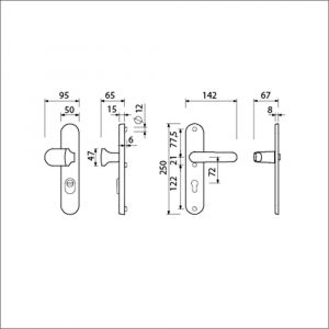 Ami VHB 250/15-145-378 KT veiligheids Rotaveer knop-kruk langschildgarnituur SKG*** kerntrekbeveiliging ovaal VHB knop 145 250/50/15 KT 72 binnen profielcilinder PC 72 en deurkruk 378 Rota F1 deurdikte 53-57 mm 656920