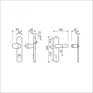 Ami VHB 250/15-145-378 KT veiligheids Rotaveer knop-kruk langschildgarnituur SKG*** kerntrekbeveiliging ovaal VHB knop 145 250/50/15 KT 92 binnen profielcilinder PC 92 en deurkruk 378 Rota F1 deurdikte 38-42 mm 656941