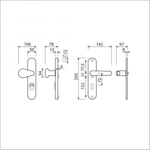 Ami VHB 250/15-173-378 KT veiligheids Rotaveer knop-kruk langschildgarnituur SKG*** kerntrekbeveiliging VHB 173 knop 378 Rota 250/50/15 buiten kerntrek KT 72 en binnen profielcilinder PC 72 F1 deurdikte 38-42 mm 656951