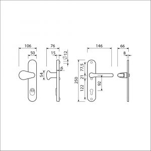 Ami VHB 250/15-173-386 KT veiligheids Rotaveer knop-kruk langschildgarnituur SKG*** kerntrekbeveiliging VHB 173 knop 386 Rota 250/50/15 buiten kerntrek KT 92 en binnen profielcilinder PC 92 F1 deurdikte 53-57 mm 656967