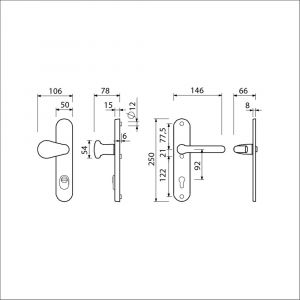 Ami VHB 250/15-173-386 KT veiligheids Rotaveer kruk-kruk langschildgarnituur SKG*** kerntrekbeveiliging ovaal VHB 173/386 Rota 250/50/15 buiten kerntrek KT 92 en binnen profielcilinder PC 92 F1 deurdikte 38-42 mm 656985