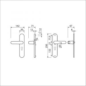 Ami VHB 250/50/1-378 veiligheids Rotaveer kruk-kruk langschildgarnituur SKG*** ovaal VHB 378 Rota 250/50/1 profielcilinder PC 55 F1 deurdikte 38-42 mm 689102