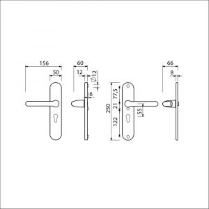 Ami VHB 250/50/1-386 veiligheids Rotaveer kruk-kruk langschildgarnituur SKG*** ovaal VHB 386 Rota 250/50/1 profielcilinder PC 55 F1 deurdikte 38-42 mm 689103