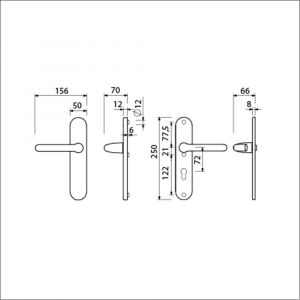 Ami VHB 250/50/1-386 veiligheids Rotaveer kruk-kruk langschildgarnituur SKG*** ovaal VHB 386 Rota 250/50/1 blind profielcilinder PC 72 F1 deurdikte 38-42 mm 689204