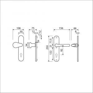 Ami VHB 250/50/1-386 veiligheids Rotaveer kruk-kruk langschildgarnituur SKG*** ovaal VHB 386 Rota 250/50/1 profielcilinder PC 92 F1 deurdikte 38-42 mm 689303