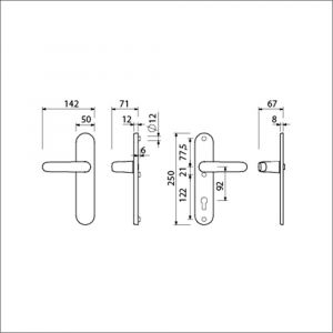 Ami VHB 250/50/1-378 veiligheids Rotaveer kruk-kruk langschildgarnituur SKG*** ovaal VHB deurkruk 378 Rota 250/50/1 blind en deurkruk 378 Rota profielcilinder PC 92 deurdikte 53-57 mm F1 689314