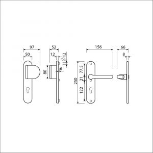 Ami VHB 250/50/1-90/83-386 veiligheids Rotaveer duwer-kruk langschildgarnituur SKG*** ovaal VHB 250/50/1 profielcilinder PC 72 deurduwer 90/83 rechts en deurkruk 386 Rota deurdikte 38-42 mm F1 689603