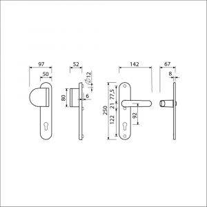 Ami VHB 250/50/1-90/83-378 veiligheids Rotaveer duwer-kruk langschildgarnituur SKG*** ovaal VHB 250/50/1 profielcilinder PC 92 deurduwer 90/83 links en deurkruk 378 Rota deurdikte 38-42 mm F1 689751