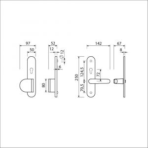 Ami VHB 250/50/1-90/83-378 senioren veiligheids Rotaveer duwer-kruk langschildgarnituur SKG** ovaal omkeer VHB 250/50/1 profielcilinder PC 72 omkeer deurduwer 90/83 links F1 en deurkruk 378 Rota profielcilinder PC 72 omkeer deurdikte 38-42 mm 689851