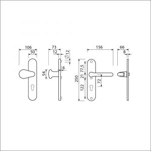 Ami VHB 250/50/1-173-386 veiligheids Rotaveer knop-kruk langschildgarnituur SKG*** ovaal VHB knop 173 250/50/1 buiten en binnen profielcilinder PC 72 deurkruk 386 Rota F1 deurdikte 38-42 mm 689921