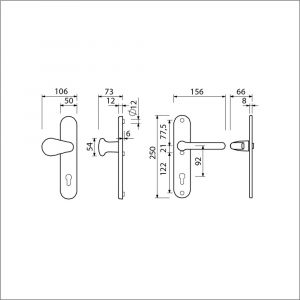 Ami VHB 250/50/1-173-386 veiligheids Rotaveer knop-kruk langschildgarnituur SKG*** ovaal VHB knop 173 250/50/1 buiten en binnen profielcilinder PC 72 deurkruk 386 Rota F1 deurdikte 53-57 mm 689923