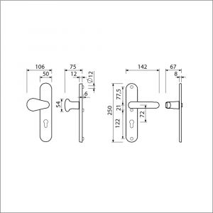 Ami VHB 250/50/1-173-378 veiligheids Rotaveer kruk-kruk langschildgarnituur SKG*** ovaal VHB deurkruk 173/378 Rota 250/50/1 profielcilinder PC 72 F1 deurdikte 53-57 mm 689933