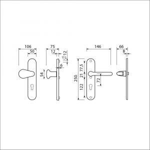 Ami VHB 250/15-173-386 KT veiligheids Rotaveer kruk-kruk langschildgarnituur SKG*** kerntrekbeveiliging VHB 173/386 Rota 250/50/1 buiten en binnen profielcilinder PC 72 F1 deurdikte 38-42 mm 689941