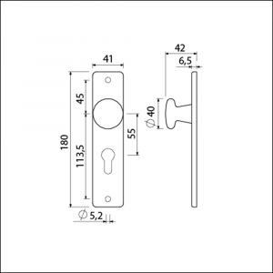 Ami 180/41 RH knopkortschild aluminium rondhoek knop 160/40 vast kortschild 180/41 RH profielcilinder PC 55 zwart RAL 9005 structuur finish 739173