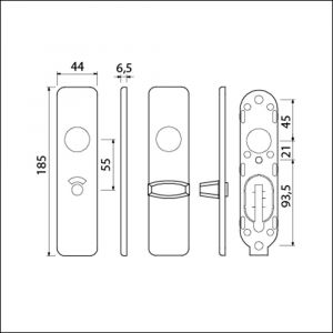 Ami 185/44 Klik kortschild aluminium toilet- en badkamersluiting WC 8/55 mm zwart RAL 9005 structuur finish toilet- en badkamersluiting WC knop Ami groot 739265