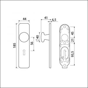 Ami 185/44 Klik knopkortschild aluminium knop 160/40 vast kortschild 185/44 Klik sleutelgat SLG 56 zwart RAL 9005 structuur finish 739272