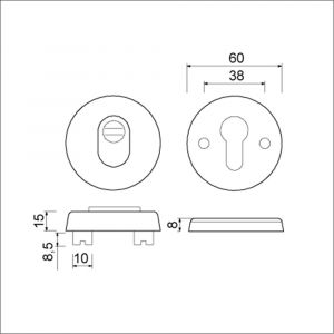 Ami VHB rond rozet veiligheidsrozet SKG*** VHB rozet rond 15 mm KT zwart RAL 9005 structuur finish deurdikte 38-42 mm 739705