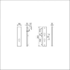 Ami VHB 251/50 veiligheidslangschild SKG*** VHB 251/50 buiten zonder krukgat profielcilinder PC 72 binnen profielcilinder PC 72 F2 deurdikte 38-42 mm 800056