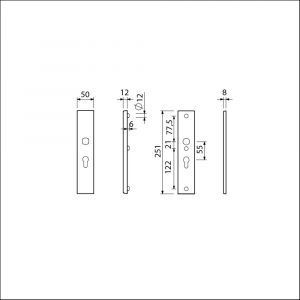 Ami VHB 251/50 veiligheidslangschild SKG*** VHB 251/50 buiten en binnen profielcilinder PC 55 F2 deurdikte 38-42 mm 800121