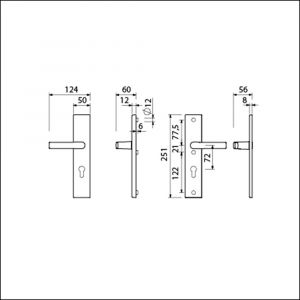 Ami VHB 251/50 veiligheidslangschild SKG*** VHB 251/50 buiten en binnen profielcilinder PC 72 deurkruk 332 F2 deurdikte 38-42 mm 800145