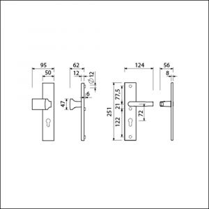 Ami VHB 251/50-144 veiligheidsvoordeur-knoplangschildgarnituur SKG*** VHB 251/50 profielcilinder PC 72 knop Varo 144 F2 profielcilinder PC 72 en deurkruk 332 M6 deurdikte 38-42 mm 800651