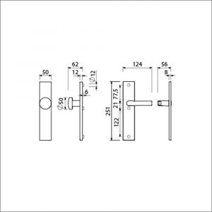 Ami VHB 251/50-169/50 veiligheidsvoordeur-knoplangschildgarnituur SKG*** VHB 251/50 knop 169/50 buiten en binnen blind deurkruk 332 F2 deurdikte 38-42 mm 802001