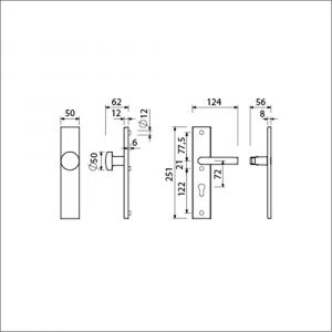 Ami VHB 251/50-169/50 veiligheidsvoordeur-knoplangschildgarnituur SKG*** VHB 251/50 knop 169/50 buiten blind binnen profielcilinder PC 72 en deurkruk 332 F2 deurdikte 38-42 mm 802004