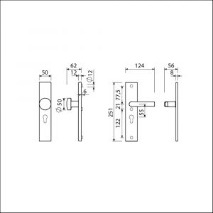 Ami VHB 251/50-169/50 veiligheidsvoordeur-knoplangschildgarnituur SKG*** VHB 251/50 knop 169/50 buiten en binnen profielcilinder PC 55 en deurkruk 332 F2 deurdikte 38-42 mm 802011