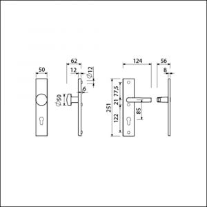 Ami VHB 251/50-169/50 veiligheidsvoordeur-knoplangschildgarnituur SKG*** VHB 251/50 knop 169/50 buiten en binnen profielcilinder PC 85 en deurkruk 332 F2 deurdikte 38-42 mm 802031