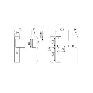 Ami VHB 251/50-90/80 veiligheidsvoordeur-duwerlangschildgarnituur SKG*** VHB 251/50 deurduwer 90/80 rechts profielcilinder PC 55 en deurkruk 332 F2 deurdikte 38-42 mm M M 802305