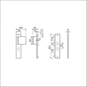 Ami VHB 251/50-90/80 veiligheidsvoordeur-duwerlangschildgarnituur SKG*** VHB 251/50 deurduwer 90/80 links profielcilinder PC 55 en zonder deurkruk F2 deurdikte 38-42 mm 802350