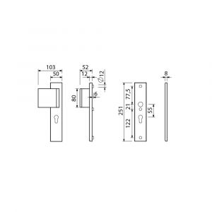 Ami VHB 251/50-90/80 veiligheidsvoordeur-duwerlangschildgarnituur SKG*** VHB 251/50 deurduwer 90/80 links profielcilinder PC 55 en zonder deurkruk F2 deurdikte 53-57 mm 802352