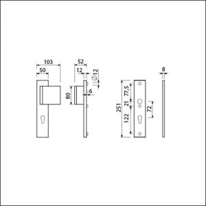 Ami VHB 251/50-90/80 veiligheidsvoordeur-duwerlangschildgarnituur SKG*** VHB 251/50 profielcilinder PC 72 deurduwer 90/80 links F2 profielcilinder PC 72 en zonder deurkruk deurdikte 38-42 mm 802450