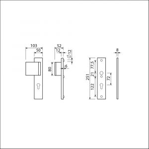 Ami VHB 251/50-90/80 veiligheidsvoordeur-duwerlangschildgarnituur SKG*** VHB 251/50 deurduwer 90/80 links profielcilinder PC 72 en zonder deurkruk F2 deurdikte 53-57 mm 802452