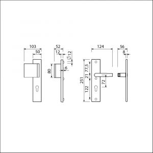 Ami VHB 251/50-90/80 veiligheidsvoordeur-duwerlangschildgarnituur SKG*** VHB 251/50 deurduwer 90/80 links profielcilinder PC 72 en deurkruk 332 F2 deurdikte 38-42 mm 802455