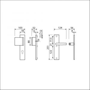 Ami VHB 251/50-90/80 veiligheidsvoordeur-duwerlangschildgarnituur SKG*** VHB 251/50 profielcilinder PC 72 deurduwer 90/80 links F2 blind en deurkruk 332 deurdikte 38-42 mm 802485